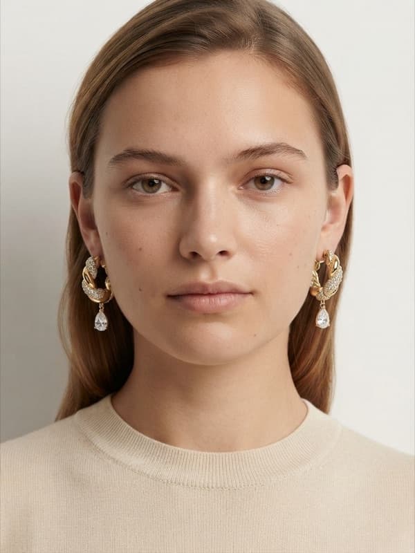 After: gold drop earrings, Model Showcase made in ClosetShot