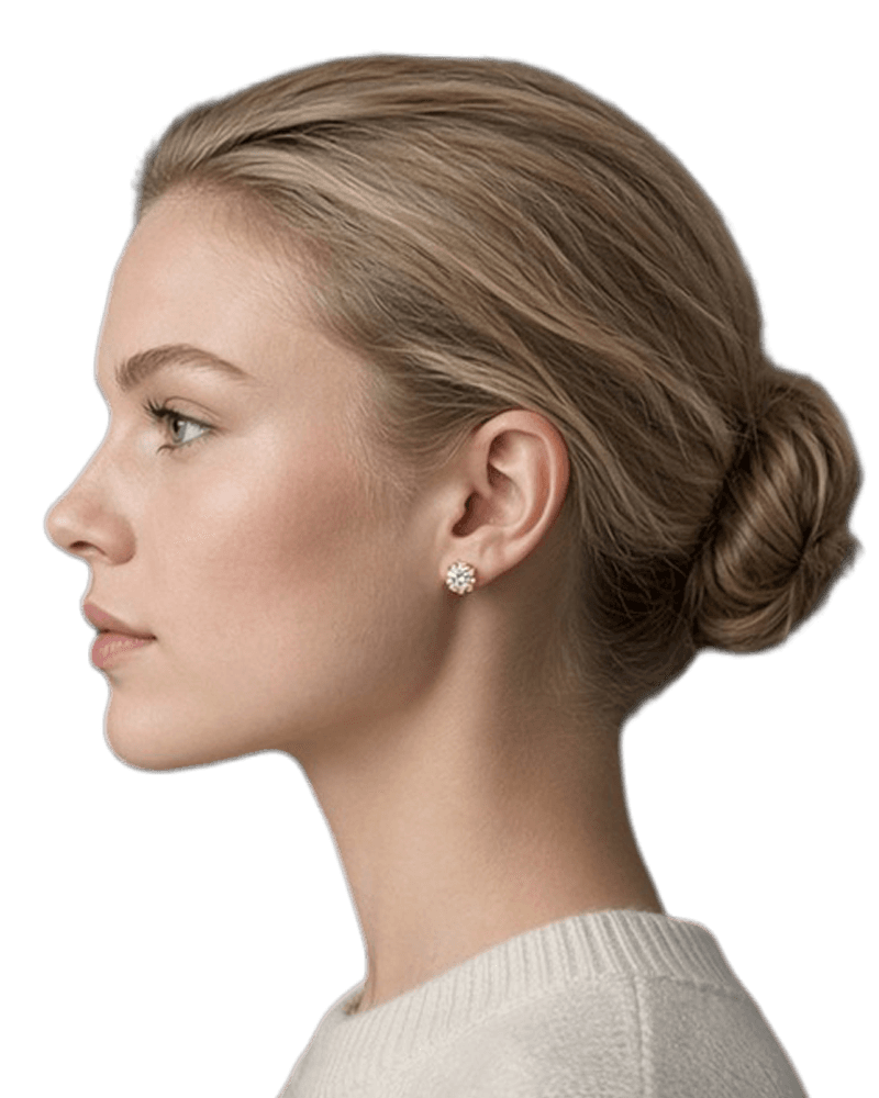 Model Showcase: stud earring worn by a model in profile